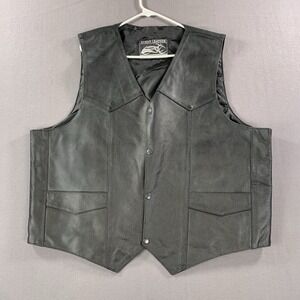 Event Leather Black Pebbled Leather Sleeveless Biker Riding Club Vest Western 53